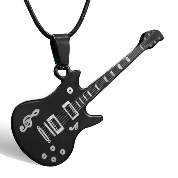 Other - NEW Rocking ELECTRIC GUITAR Pendant & Short Necklace - FENDER BLACK SILVER